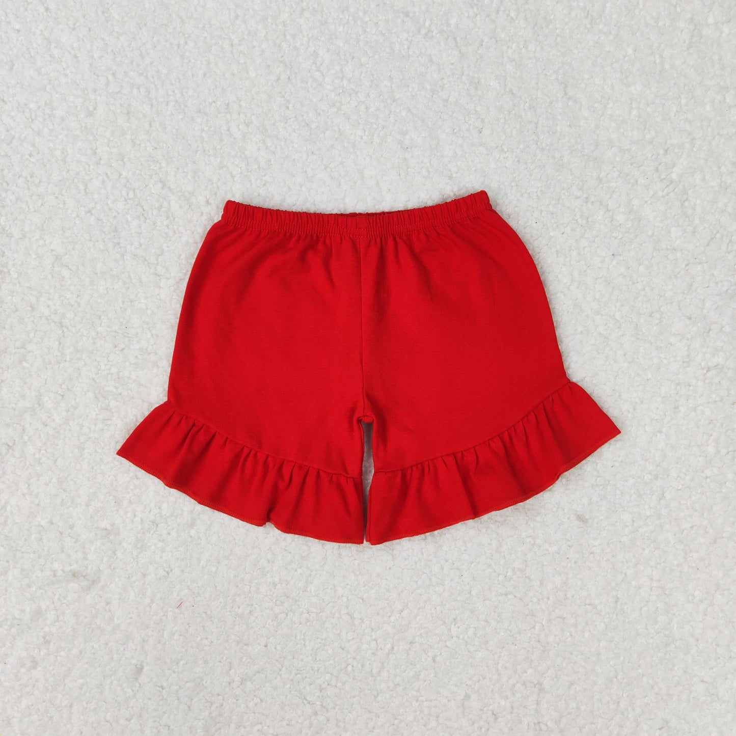 SS0269 Red cotton one layer ruffle girls summer shorts