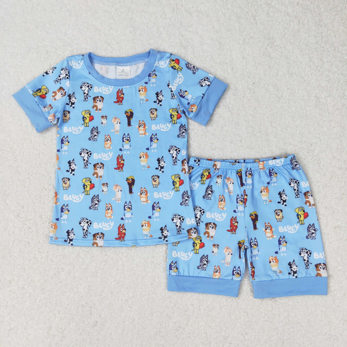 BSSO0853 Short sleeves blue dog top shorts boys summer pajamas