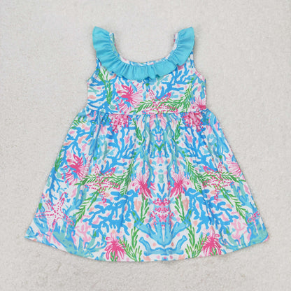 GSD1138 Sleeveless light blue watercolor girls summer dress