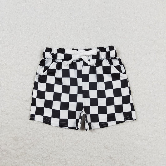 SS0273 Black plaid pockets kids boys summer shorts