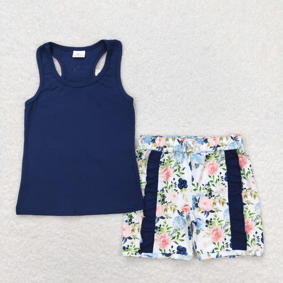 GSSO1062 Girls navy Floral Outfits