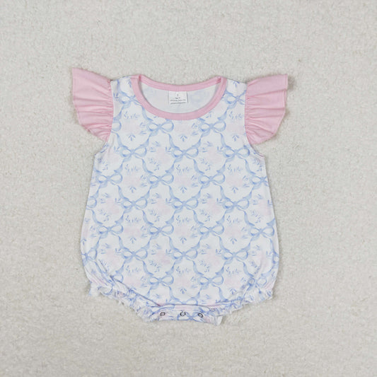 SR1522 Flutter sleeves pink floral bow print baby girls romper