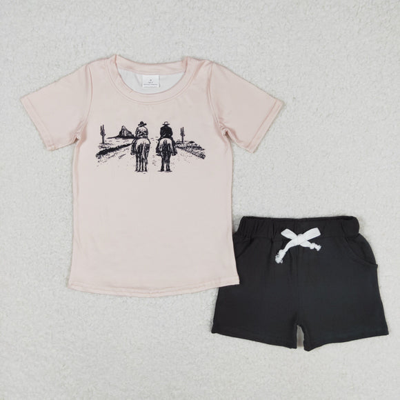 BSSO0499 Boys Cowboys Outfits Short Sleeves Black Shorts