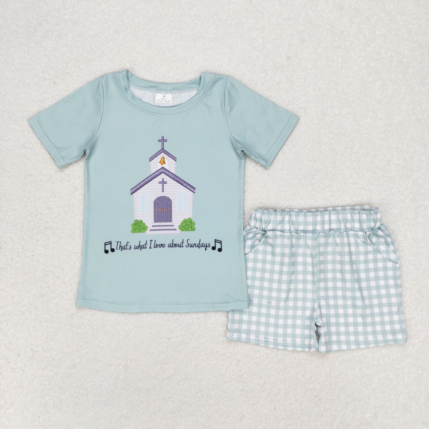 BSSO0858 Short sleeves cross church top plaid shorts boys clothes