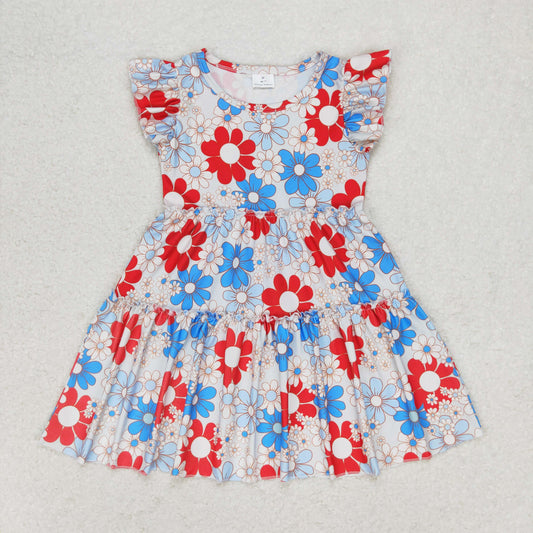 GSD0921 Girls blue red Floral Dress