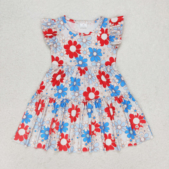 GSD0921 Girls blue red Floral Dress