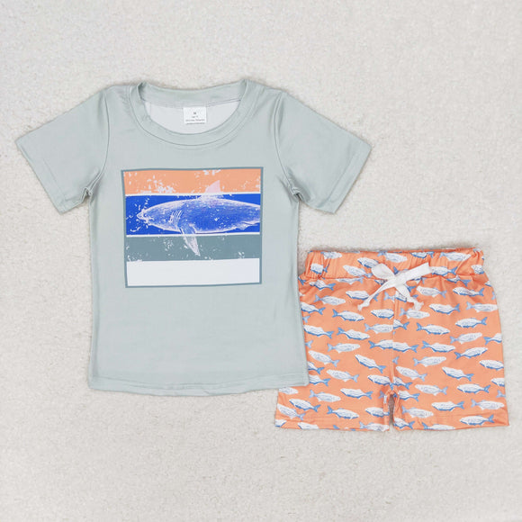 BSSO0899 Short sleeves fish print shirt shorts boys summer clothes