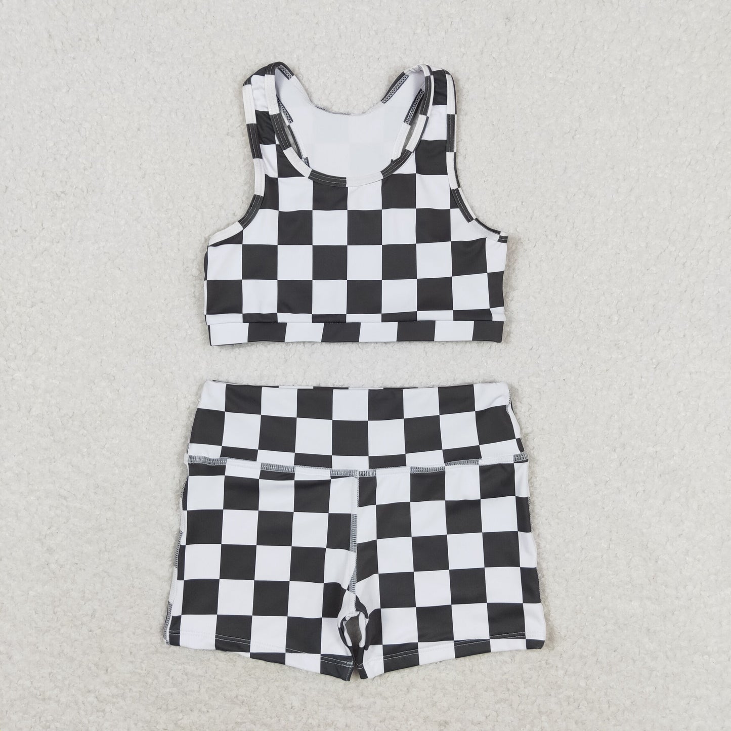 GSSO0906  Girls black plaid Bathing Suit 2pcs