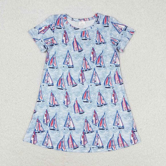 GSD1161 Short sleeves boat kids girls summer dress