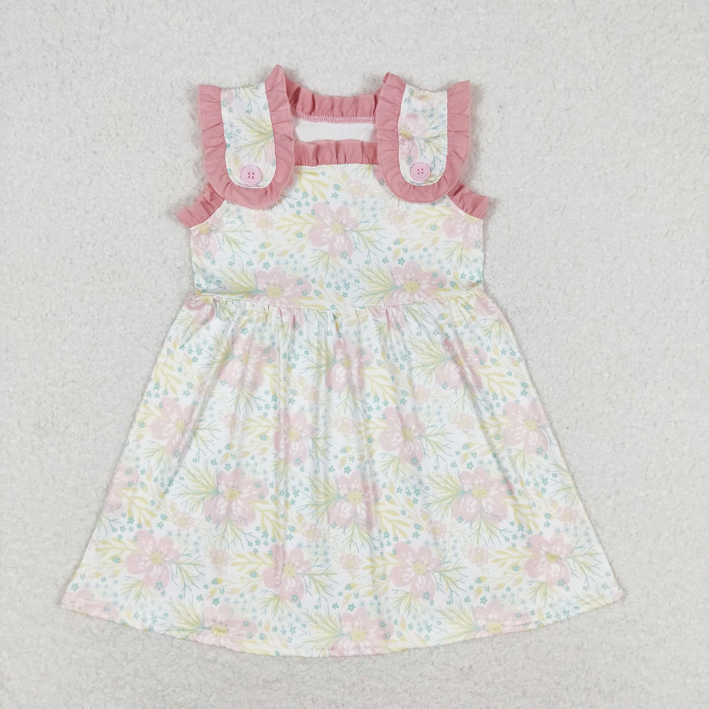 GSD1119 Sleeveless yellow floral kids girls spring dresses