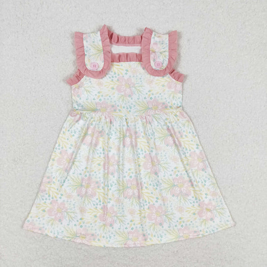 GSD1119 Sleeveless yellow floral kids girls spring dresses