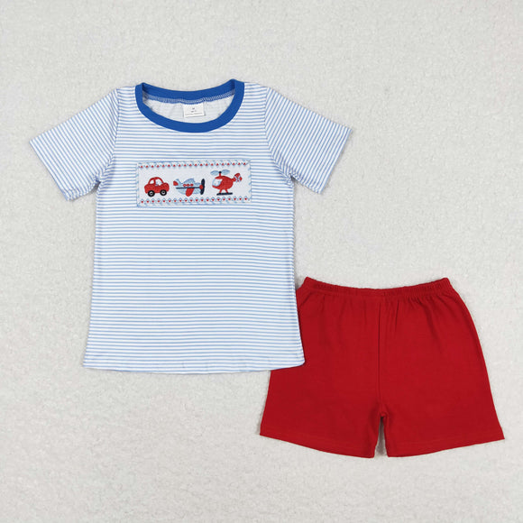 BSSO0649 Boys Embroidery Airplane Outfits Short Sleeves