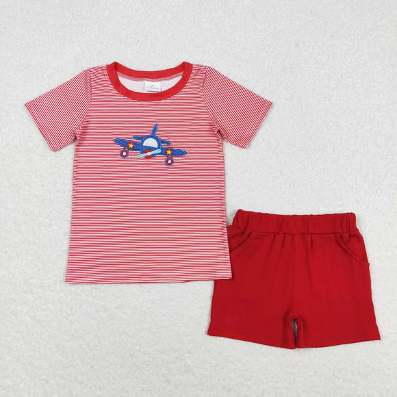 BSSO0995 Boys Airplane red Outfits Embroidery