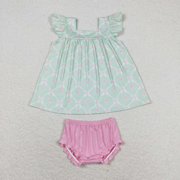 GBO0353 Flutter sleeves mint floral pink bummies girls clothes