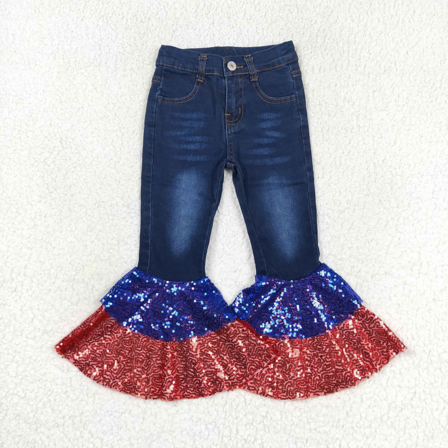 P0430 Girls Blue Sequin Bell Bottom Jeans