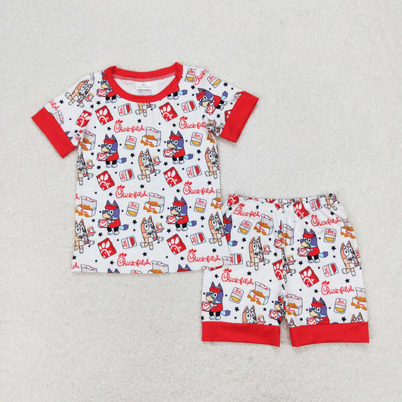 BSSO0948 Red short sleeves dog fries kids boys summer pajamas