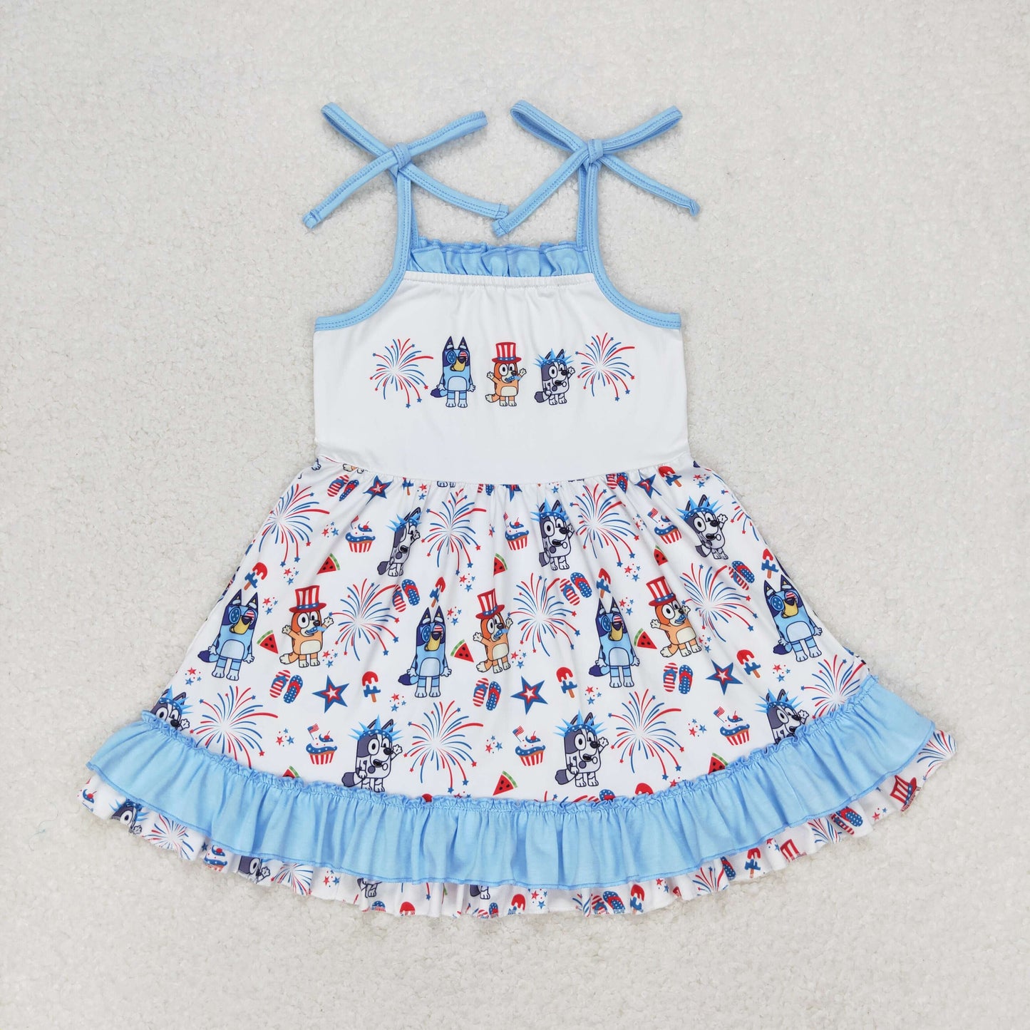 GSD1069 Girls July 4th Cartoon Dog Dress