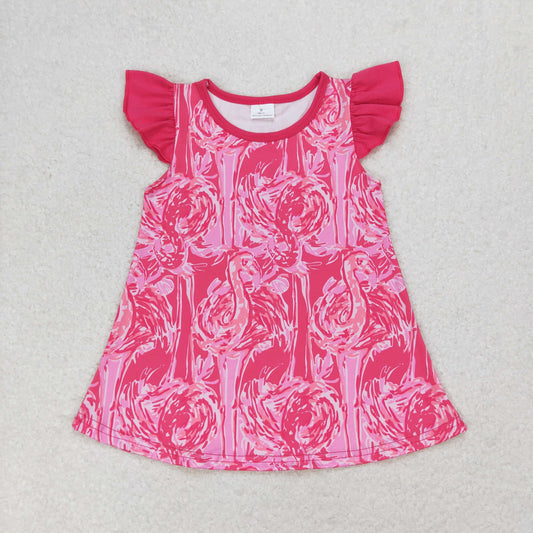 GT0565 Flutter sleeves hot pink watercolor flamingo girls shirt