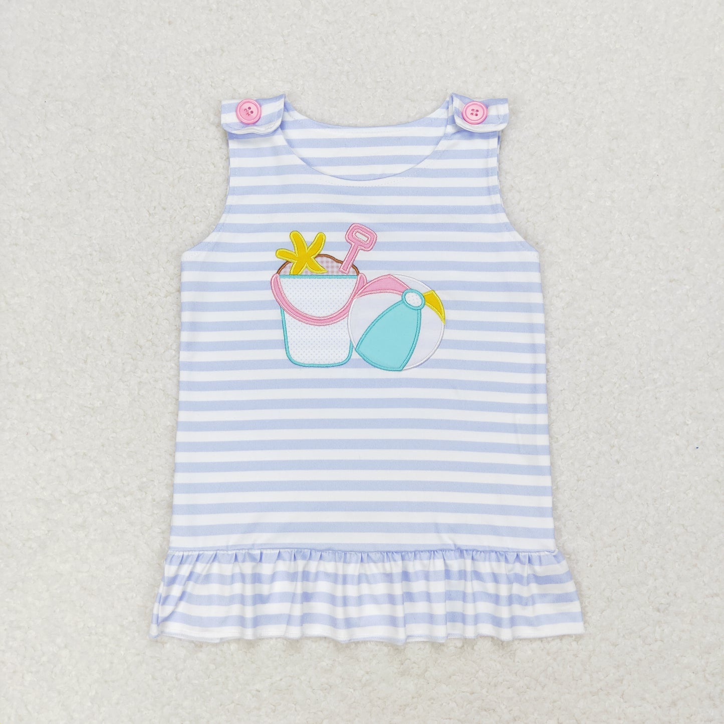 GT0568 Sleeveless stripe ball print girls summer beach shirt Embroidery