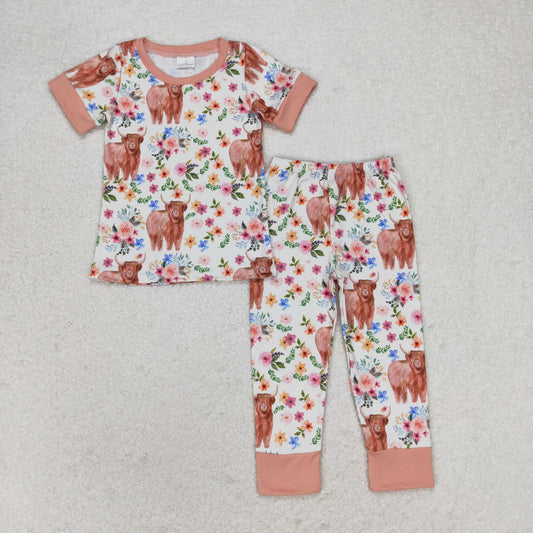 GSPO1439 Girls Floral Cow Pajamas