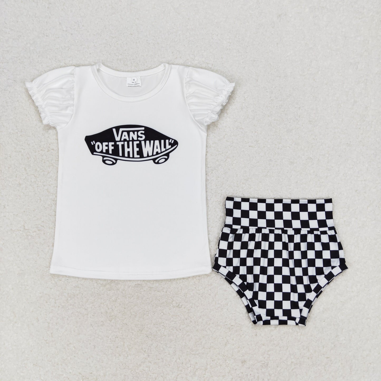 GBO0284 baby girls black white bummies set