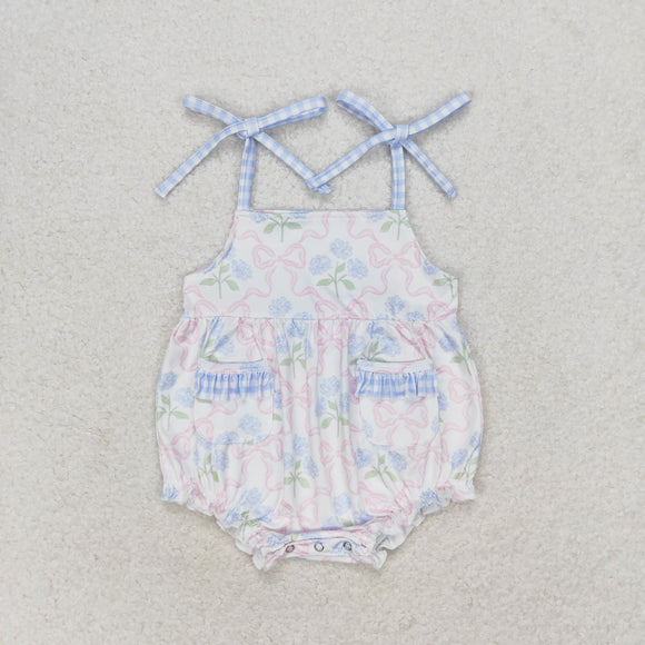 SR1482 Baby Girls floral Bow Rompers