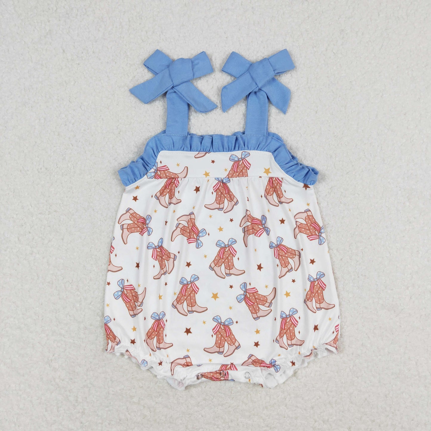 SR1547 Straps boots bow baby girls 4th of july romper