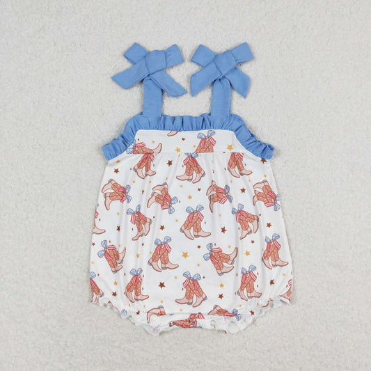 SR1547 Straps boots bow baby girls 4th of july romper