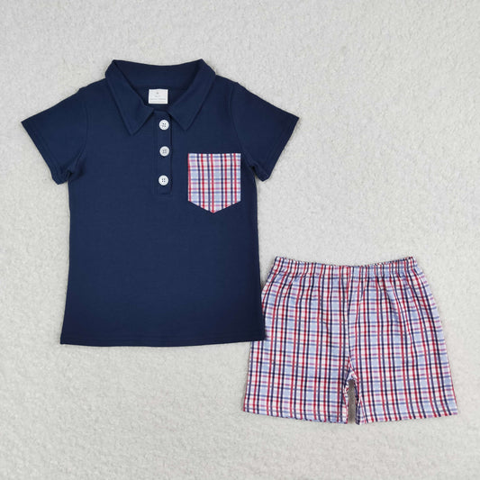 BSSO0628 Boys Navy Checked Outfits