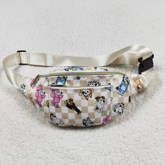 BA0192 Khaki plaid dog girls fanny pack