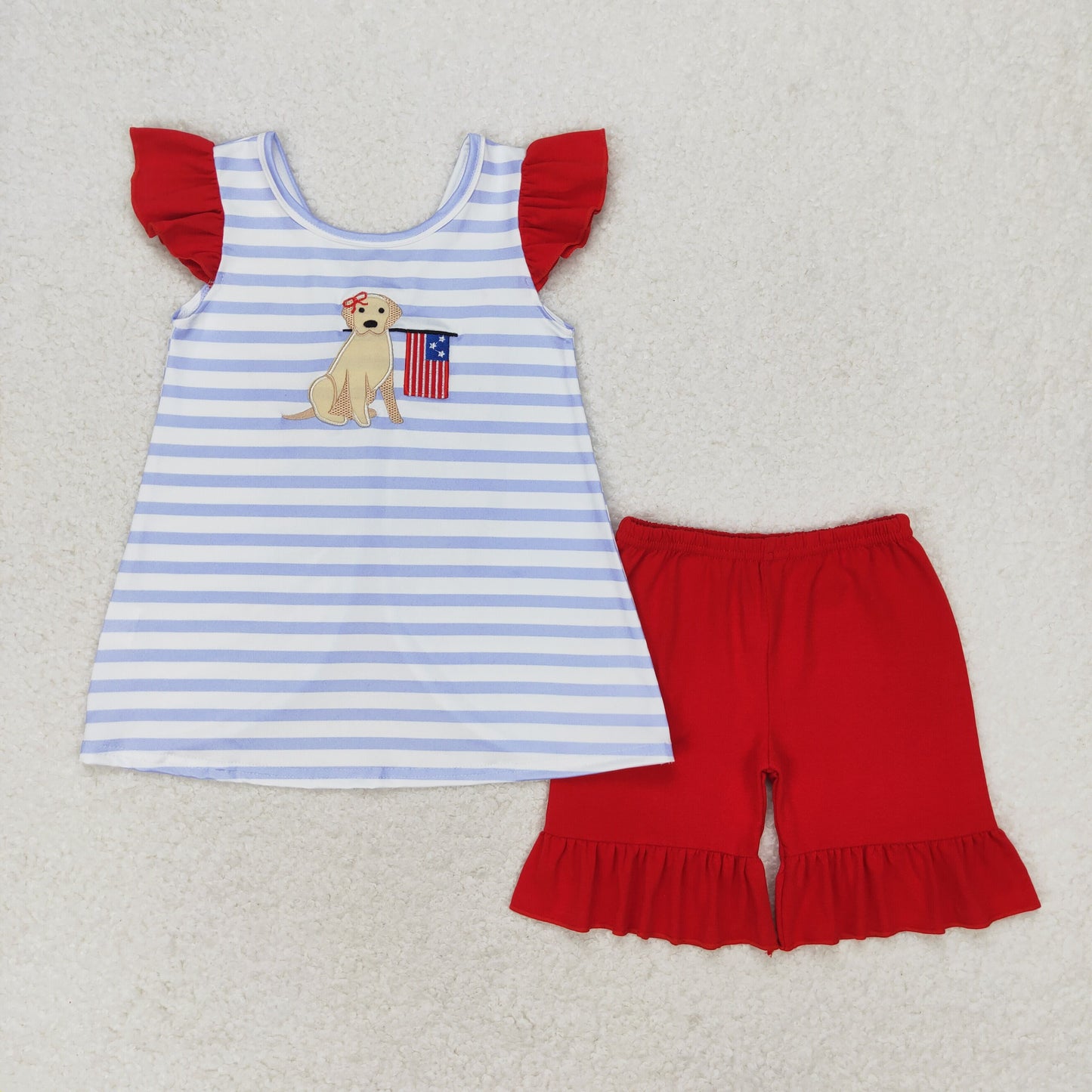 GSSO0663 Girls Flag Dog Red Outfits embroidery