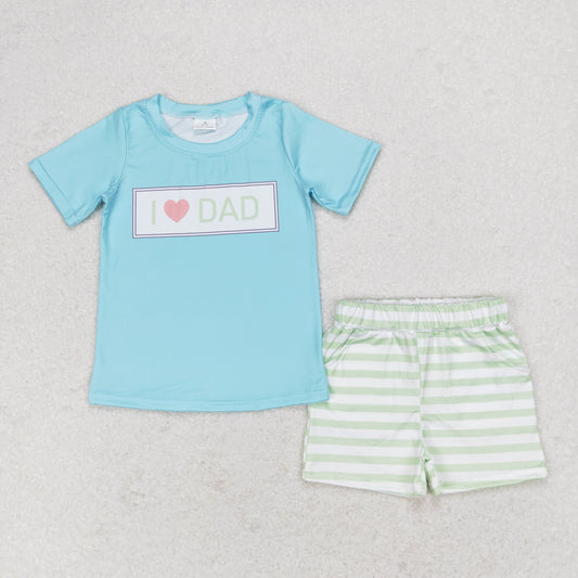 BSSO0878 I love DAD top stripe pocket shorts boys outfits