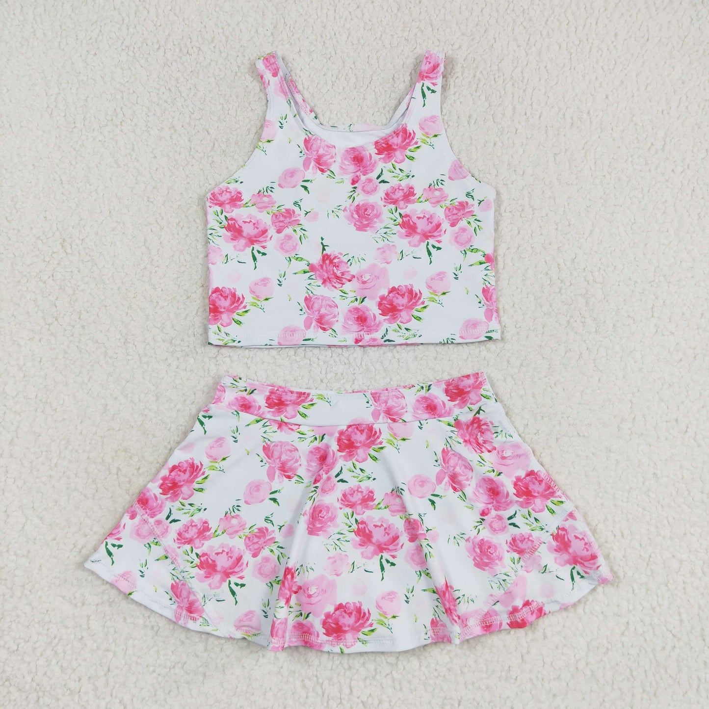 GSD0994 Girls pink floral Bathing Suit 2pcs