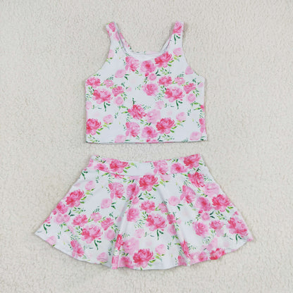 GSD0994 Girls pink floral Bathing Suit 2pcs