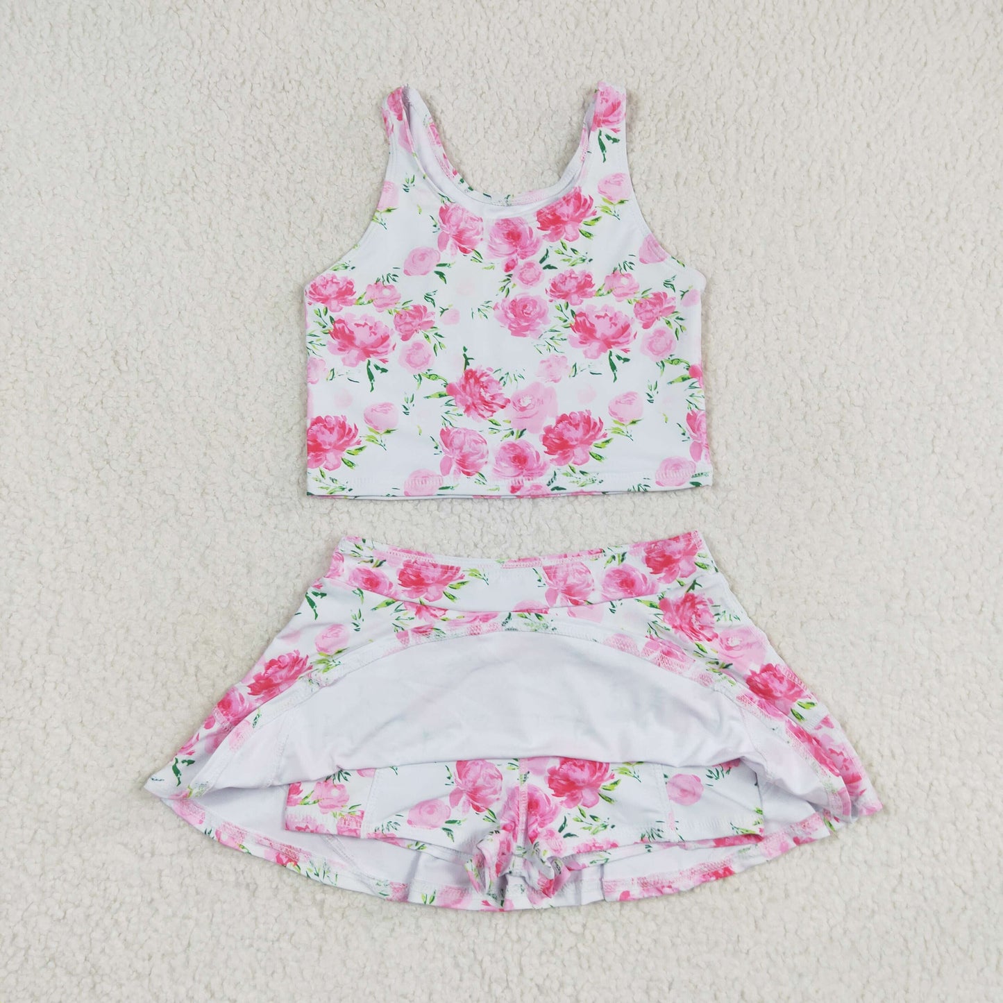 GSD0994 Girls pink floral Bathing Suit 2pcs