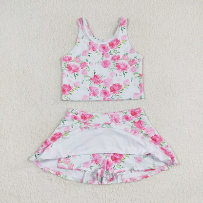 GSD0994 Girls pink floral Bathing Suit 2pcs