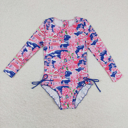 S0376 Girls Floral Bathing Suit 1pcs