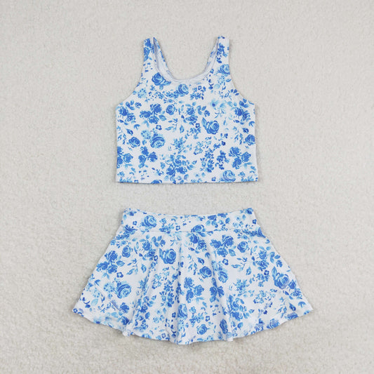 GSD0995 Girls blue floral Bathing Suit 2pcs