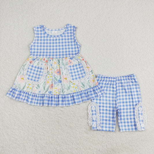 GSSO0908 Girls Blue Floral Outfits