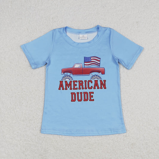 BT0650 American dude flag truck boys 4th of july shirt