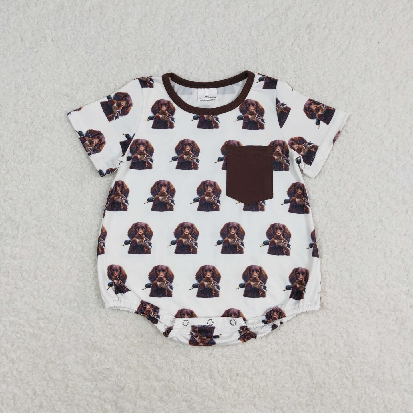 SR1685 Short sleeves duck dog pocket baby romper