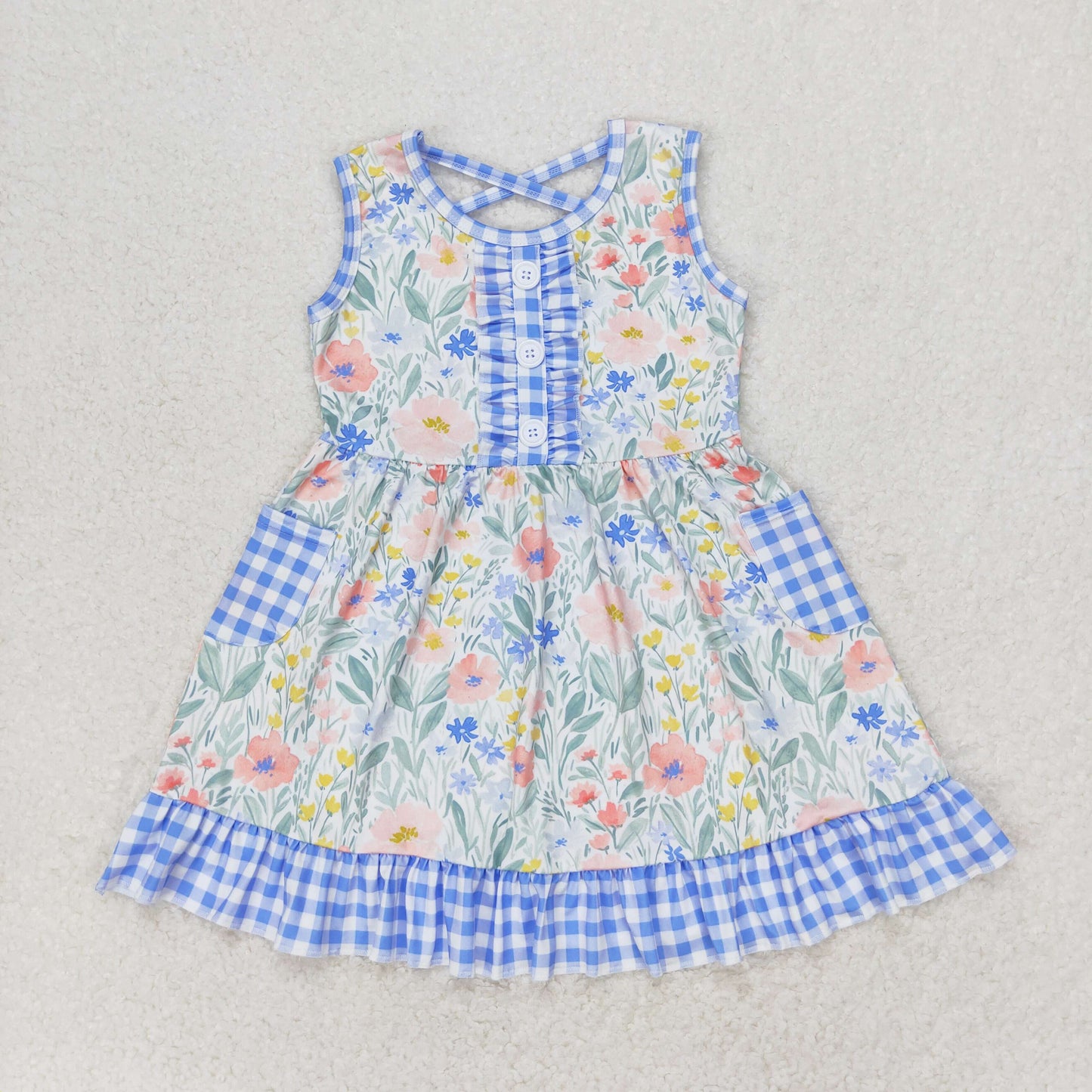 GSD1009 Girls blue Floral Dress