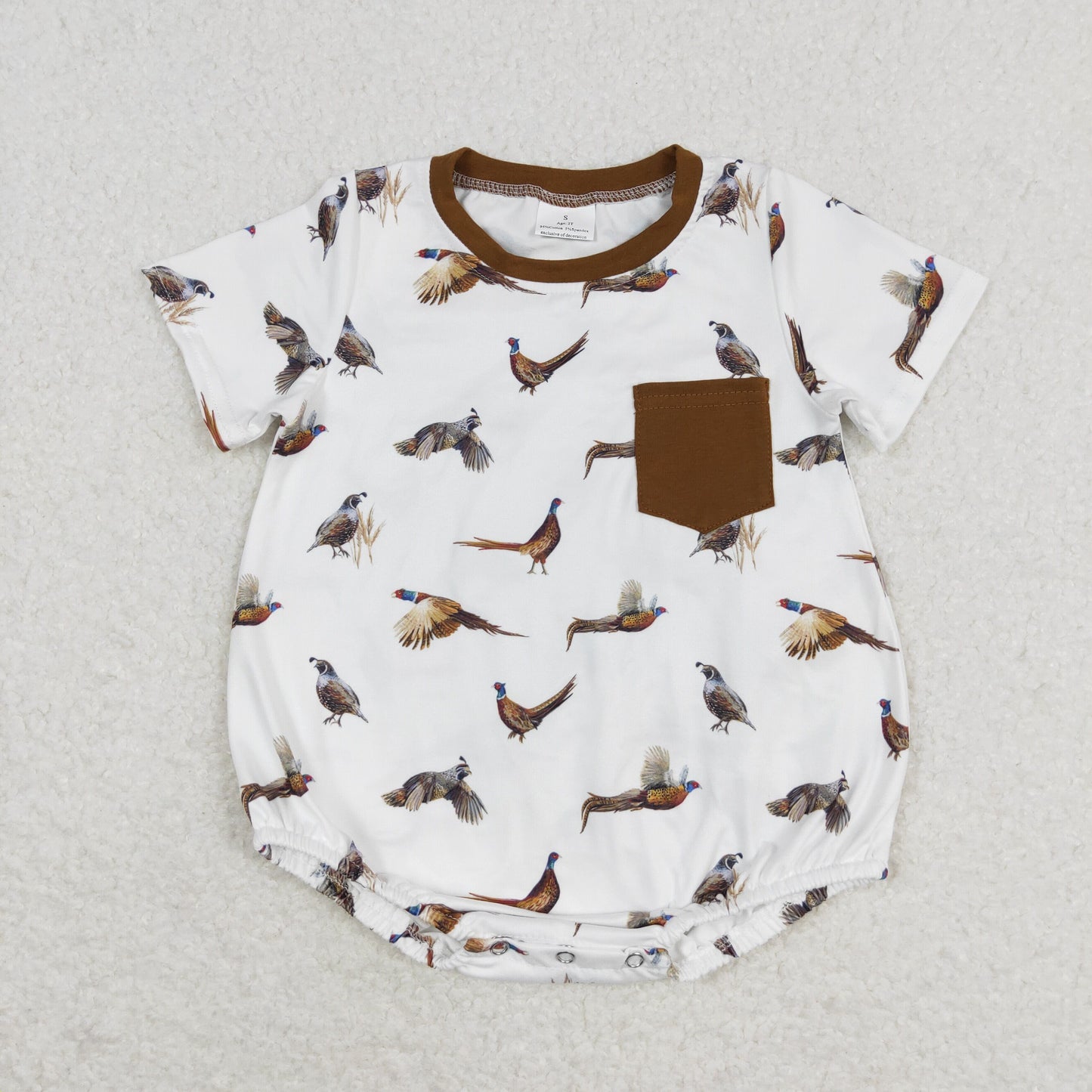 SR1658 Short sleeves brown pheasant pocket baby boys romper