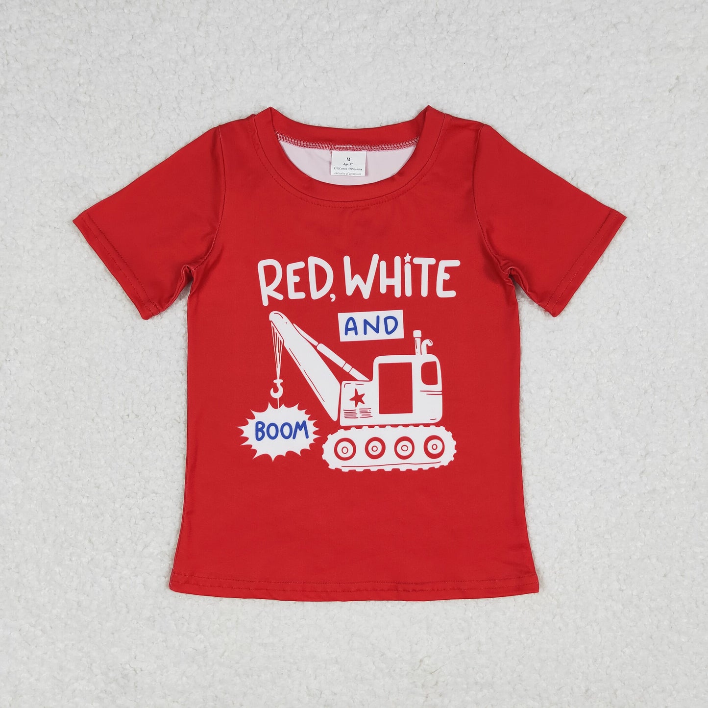 BT0652 Red white boom constructions boys 4th of july shirt