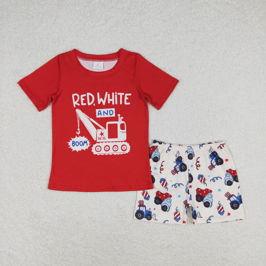 BSSO0825 Red white boom constructions boys 4th of july clothes