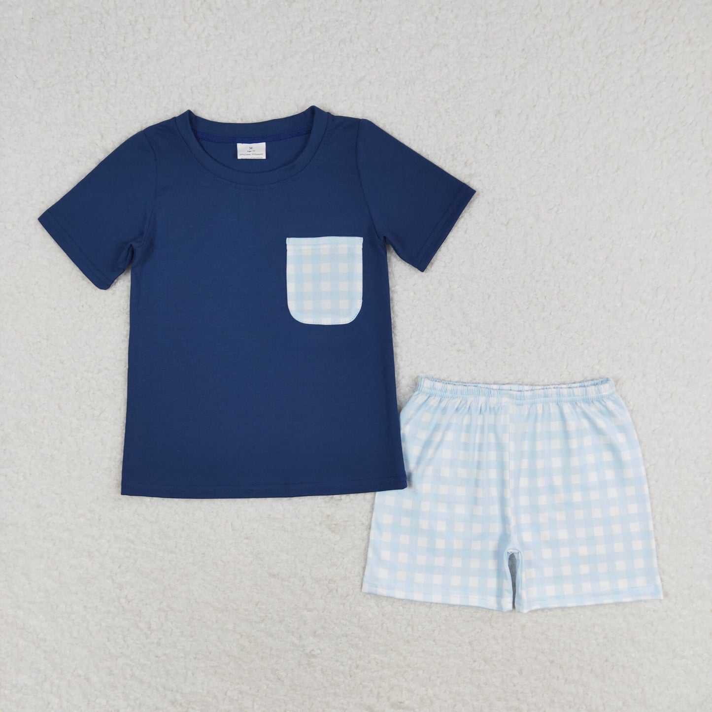 BSSO0992 Boys Blue Outfits Short Sleeves Plaid Shorts