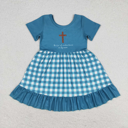 GSD1157 Short sleeves cross plaid ruffle girls dresses