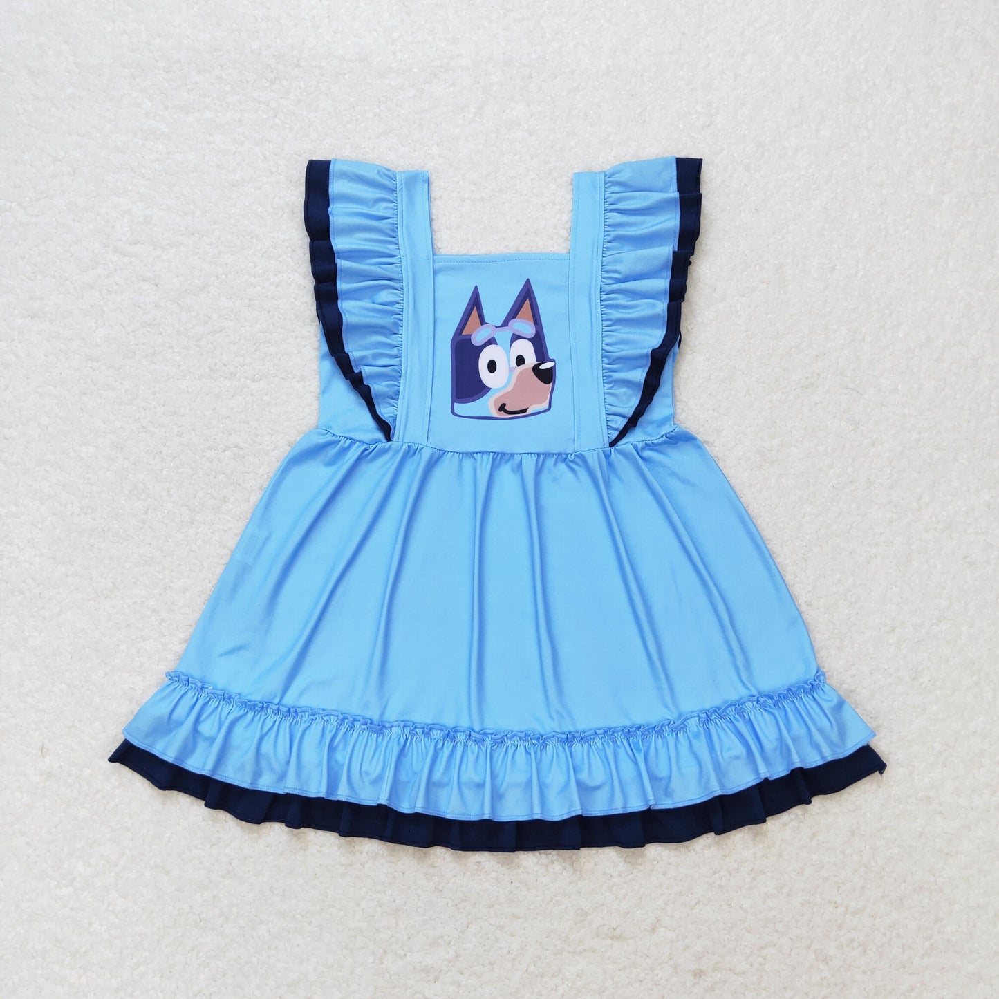 GSD1185 Flutter sleeves blue dog ruffle girls dresses