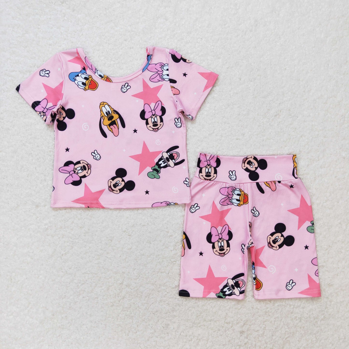 GSSO1279 Short sleeves duck mouse star girls clothing set