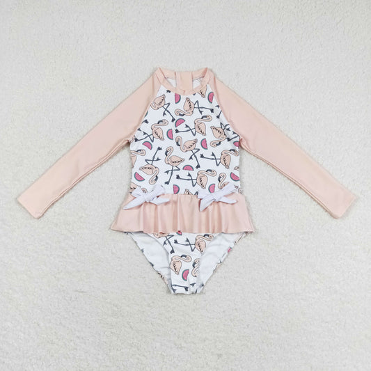 S0245 Girls Flamingo Bathing Suit 1pcs